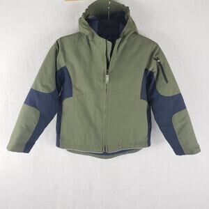 Lands' End Jacket Kids 7/8 Squall Color Block Olive Green Navy Full Zip Hood